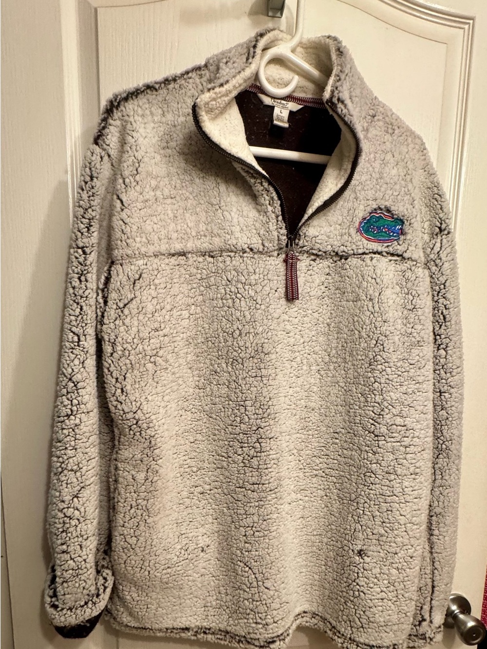 Pressbox Gray Fuzzy Sherpa Quarter-Zip with Gator 🐊 Logo Patch